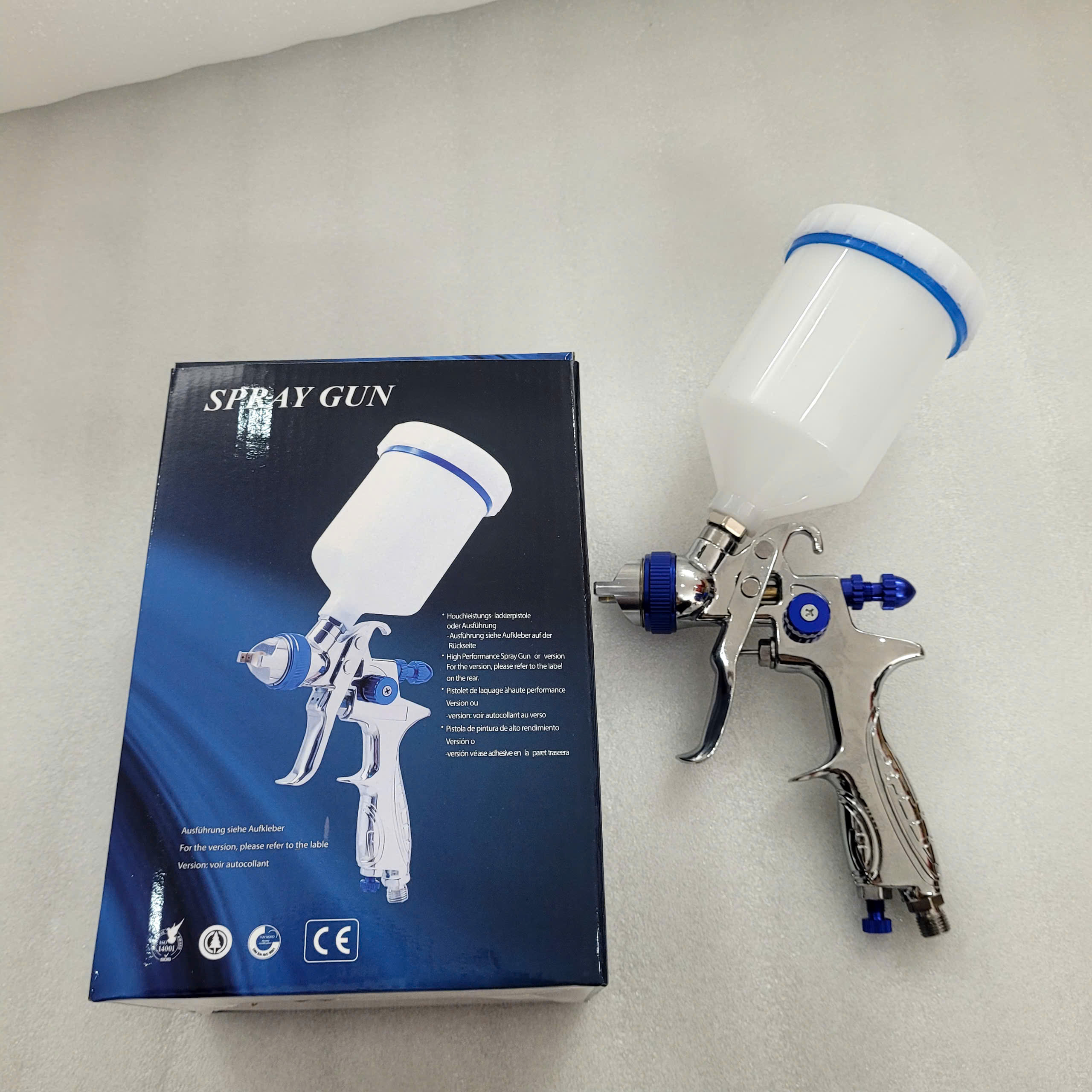 Súng phun sơn áp thấp bình nhựa YC-206 HVLP_H887( 1.4  )_14 Tia 360 độ_HỘP XANH